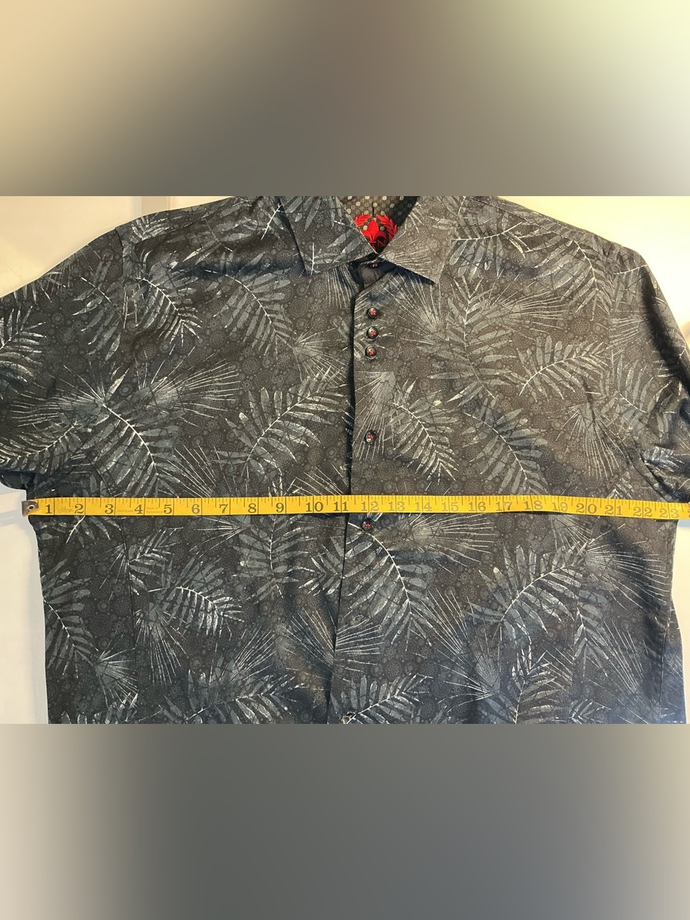 Au Noir Men’s Long Sleeve Button Shirt Blue Leaf Print